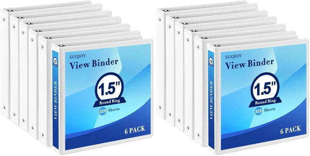 Main image of 1.5-Inch 3-Ring Binder with Pockets, 1-1/2 Clear View Binders,PVC Free, White Binder Holds up to 325 Sheets US Letter Size, Perfect for School,Office and Home(12 Pack)
