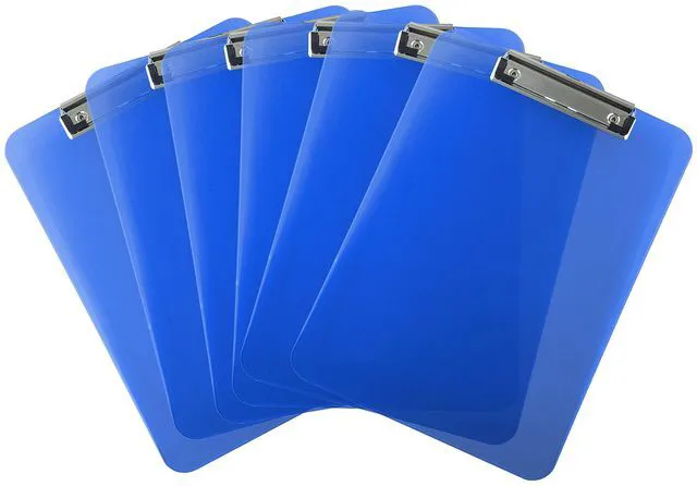 Main image of Dark Blue Clear Clipboards Letter Size Low Profile (6-Pack) Transparent tinted plastic - Fits 8.5 x 11 letter paper - Bulk 6 pack for classroom, office and school use