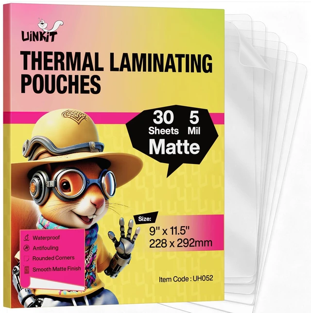 Main image of 5mil Matte Thermal Laminating Pouches 9 x 11.5 Inches Thicker Clear Anti-Glare 30 Pack Fitted for Letter Size Laminating Sheets 8.5 x 11