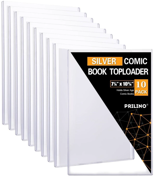 Main image of 10ct Silver-Age Comic Book Toploaders - Crystal Clear Comic Book Top loaders, Premium PVC Comic Book Topload, Hard Plastic Comic Book Holders, Protection for Display, Storage, Collection
