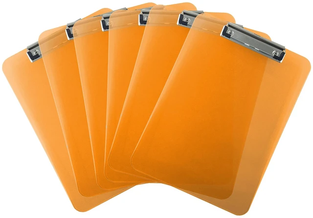 Main image of Orange Clear Clipboards Letter Size Low Profile (6-Pack)