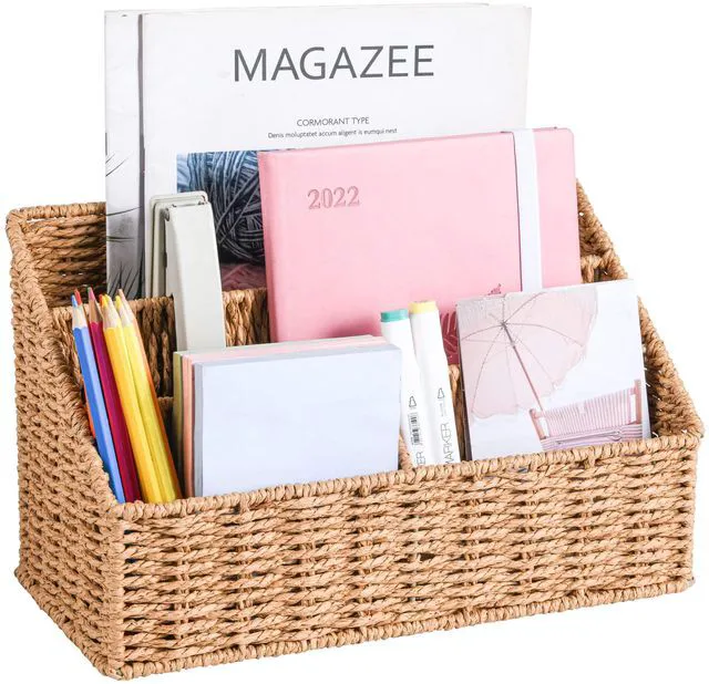 Main image of Woven Mail Organizer Countertop, 12 Inch Mail Organizer Basket for Bill and Pen, Farmhouse Desk organizers and storage