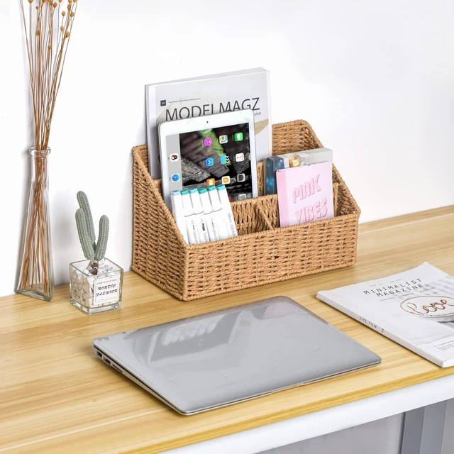 Alt view image 6 of 7 - Woven Mail Organizer Countertop, 12 Inch Mail Organizer Basket for Bill and Pen, Farmhouse Desk organizers and storage