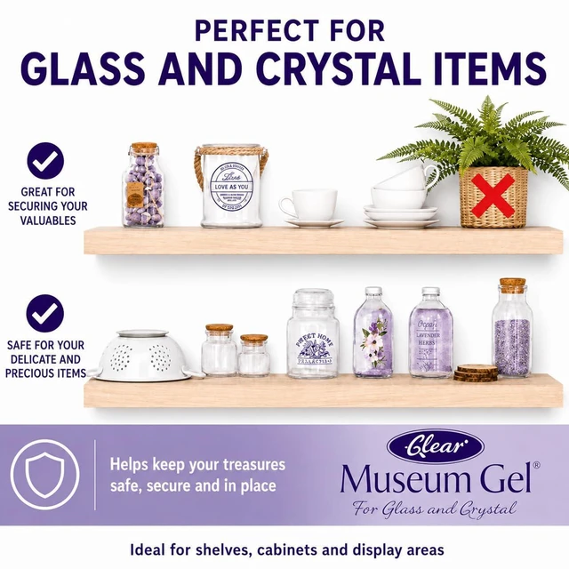 Alt view image 3 of 6 - Ready America 33111 Museum Gel 4 oz, Clear Removable Clear Gel Secures Glass, Crystal, Collectibles, Figurines, and Vases, Reducing Sliding, Tipping, and Breakage Risks
