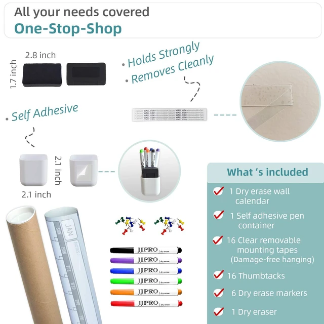 Alt view image 3 of 6 - 2026 Large Dry Erase Wall Calendar - 52x36 Inches - Blank Undated Yearly Calendar - Whiteboard Premium Laminated Planner - Reusable Laminated Office Jumbo 12-Month Calendar (Vertical)