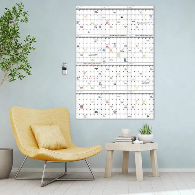 Alt view image 6 of 6 - 2026 Large Dry Erase Wall Calendar - 52x36 Inches - Blank Undated Yearly Calendar - Whiteboard Premium Laminated Planner - Reusable Laminated Office Jumbo 12-Month Calendar (Vertical)