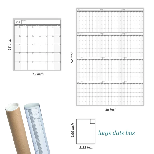 Alt view image 4 of 6 - 2026 Large Dry Erase Wall Calendar - 52x36 Inches - Blank Undated Yearly Calendar - Whiteboard Premium Laminated Planner - Reusable Laminated Office Jumbo 12-Month Calendar (Vertical)
