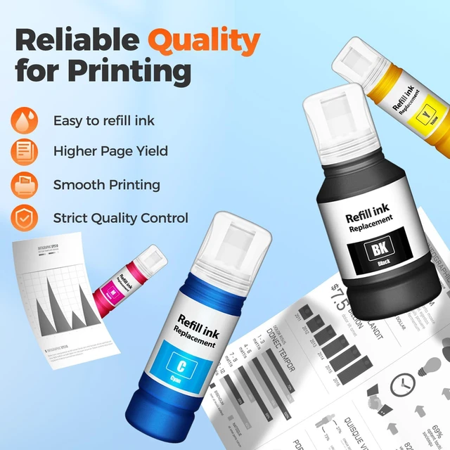 Alt view image 3 of 7 - Compatible for EPT542 Ink Refill Bottles ET-5150 ET-5170 ET-5850 ET-5800 Replacement for Ink Refill Bottles (8Pack) for Pro ET-5180 ET-5880 ET-16600 ET-16650 ET5150 ET5170 ET5180 ET5850 5880 Printer