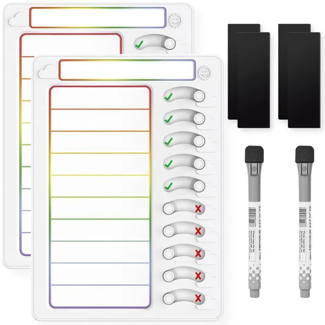 Alt view image 7 of 7 - Chore Chart for Kids Dry Erase Chore Board ADHD Tools for Kids to Do List Checklist Task Board Routine Chart Planning Board for Fridge with 10 Sliders and Magnetic Marker, White and Rainbow, 2 Pack