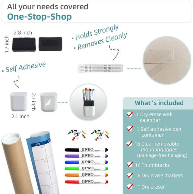Alt view image 3 of 6 - Large Dry Erase Wall Calendar - 52"x36" - Blank Undated Yearly Calendar - Whiteboard Premium Laminated Planner - Reusable Laminated Office Jumbo 12 Months Calendar