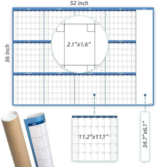 Alt view image 4 of 6 - Large Dry Erase Wall Calendar - 52"x36" - Blank Undated Yearly Calendar - Whiteboard Premium Laminated Planner - Reusable Laminated Office Jumbo 12 Months Calendar