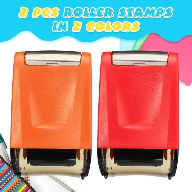 Alt view image 3 of 6 - 2 Pcs Roller Stamps Classroom,2.72 X 2.44 X 1.54 Inch,Red, Orange Kindergarten Education Must Haves, Handwriting Practice Tool in Teacher Classroom, Back to School Gift Helping Kids Learning