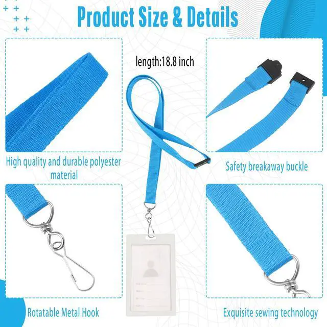 Alt view image 2 of 7 - 120 Pcs Breakaway Lanyards with J Hook, Light Blue Flat for ID Badges Neck Badge Lanyards Bulk Card Name tag Holder Neck Straps