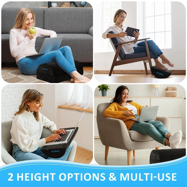 Alt view image 6 of 7 - Foot Rest for Under Desk at Work, 2 Heights Foot Stool, Black, X-Large Comfortable Office Desk Accessories with 2 Adjustable Heights, Washable Cover, Footrest for Office, Home and Car Foot Support