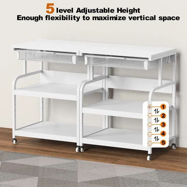 Alt view image 4 of 7 - 23.6"×18.9" Extra Large Printer Stand with Drawer & Wheels White 5-Adjustable Shelves 3-Tier Table, Rolling Heavy Duty Printer Cart with Storage, Fits Printer Scanner Fax for Home Office Use