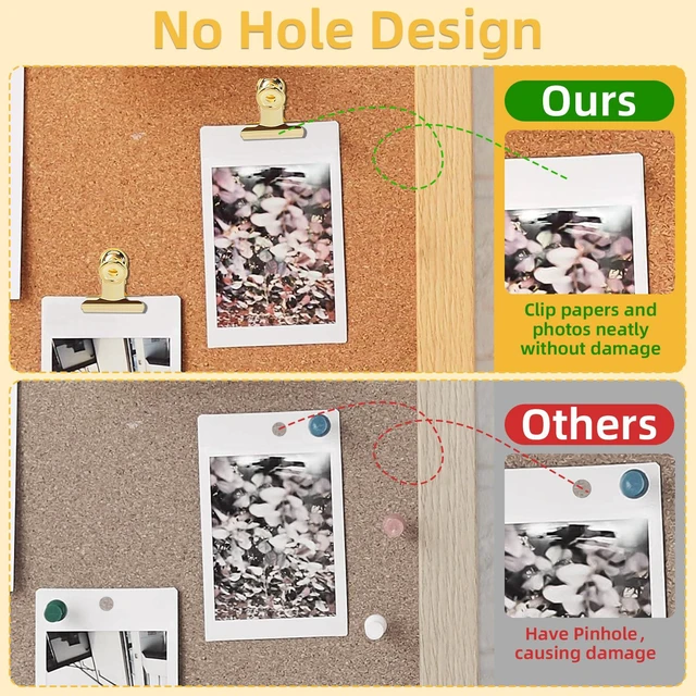 Alt view image 3 of 7 - Golden Push Pins Clips (60 Pcs), Upgraded Thumb Tacks with Metal Clips for Cork Board, Bulletin Board Photos Notes Documents, No Hole Paper Clips Durable Office and School Supplies with Stronger Glue