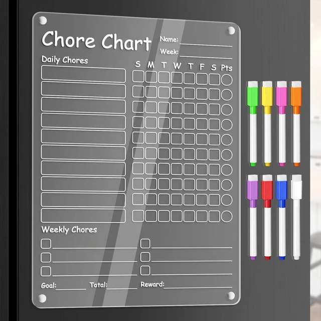 Main image of Acrylic Chore Chart Clear Dry Erase Checklist Chore Boars for Family Chores Checklist Reward Chart Responsibility Chart, 12x9'', 1 Pack