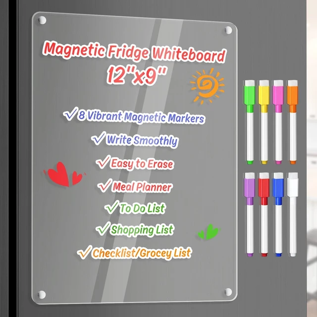 Main image of Acrylic Dry Erase Board Whiteboard for Fridge Meal Planner Menu Board for Kitchen Grocery to do List Shopping List Family Dinner Refrigerator Chore Chart Chore Board Clear Planning Board