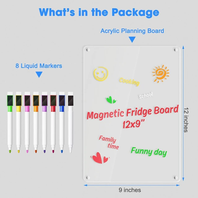 Alt view image 6 of 7 - Acrylic Dry Erase Board Whiteboard for Fridge Meal Planner Menu Board for Kitchen Grocery to do List Shopping List Family Dinner Refrigerator Chore Chart Chore Board Clear Planning Board