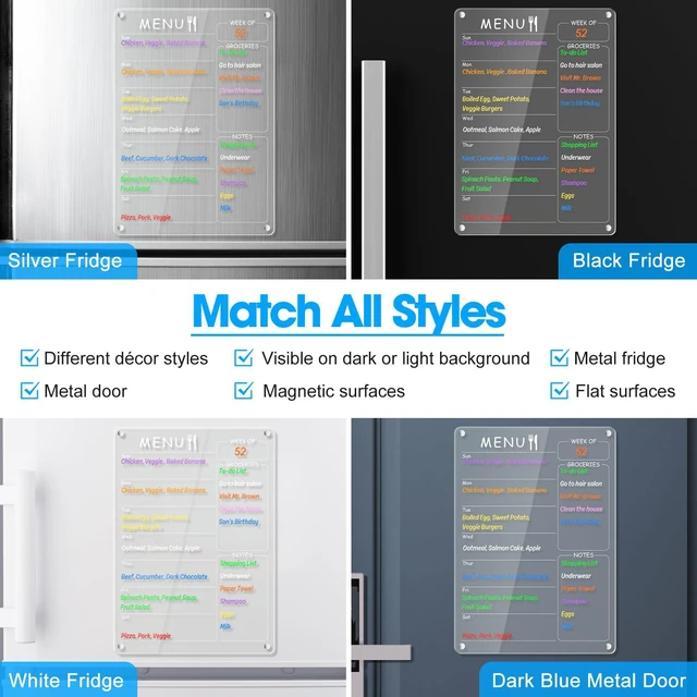 Alt view image 2 of 7 - Acrylic Menu Board for Kitchen Weekly Meal Planner Magnetic Planning Board w/ 8 Markers, Clear Weekly Calendar for Fridge Refrigerator Dry Erase Board Noteboard to Do Grocery Shopping List, 12x9