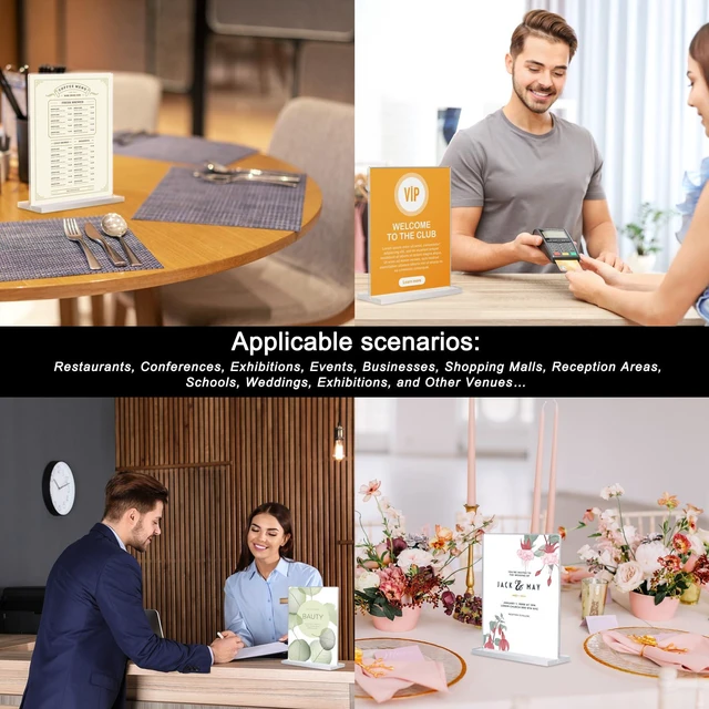 Alt view image 4 of 7 - 6 Pack Acrylic Sign Holder 5 x 7 Inch, Vertical Display Sign Stand Clear Menu Holder Stand, Table Paper Holder, Desk Brochure Holder for Vendor Booth Display Items, Restaurants, Office, Store