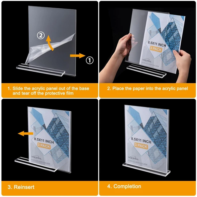 Alt view image 6 of 7 - 6 Pack Acrylic Sign Holder 5 x 7 Inch, Vertical Display Sign Stand Clear Menu Holder Stand, Table Paper Holder, Desk Brochure Holder for Vendor Booth Display Items, Restaurants, Office, Store