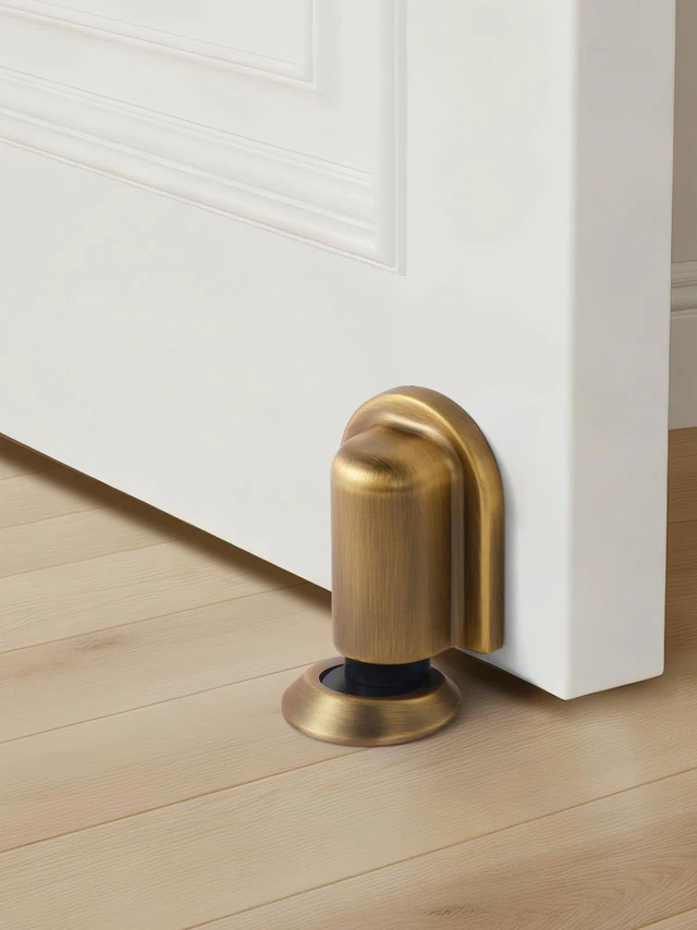 Alt view image 3 of 7 - 4 Pack Antique Brass Door Stopper Magnetic Door Cathc Floor Mounted Door Stop Keep Door Open with Screws and Adhesive No Drilling