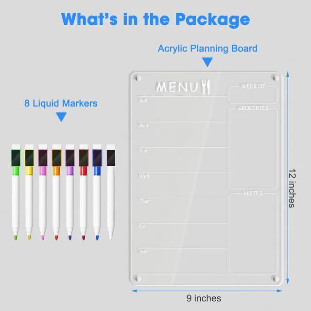 Alt view image 6 of 7 - Acrylic Menu Board for Kitchen Weekly Meal Planner Magnetic Planning Board w/ 8 Markers, Clear Weekly Calendar for Fridge Refrigerator Dry Erase Board Noteboard to Do Grocery Shopping List, 12x9