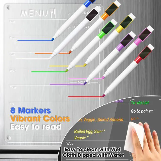 Alt view image 5 of 7 - Acrylic Menu Board for Kitchen Weekly Meal Planner Magnetic Planning Board w/ 8 Markers, Clear Weekly Calendar for Fridge Refrigerator Dry Erase Board Noteboard to Do Grocery Shopping List, 12x9