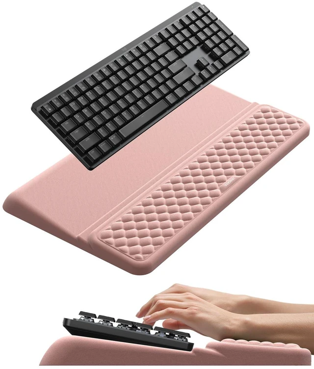Main image of Wrist Rest with Keyboard Stand, Computer Wrist Support Pad, Ergonomic Keyboard Riser Holder Lifter Tray with Wrist Pad, Memory Foam Desk Cushion, Palm Hand Typing for Office Home School-Pink