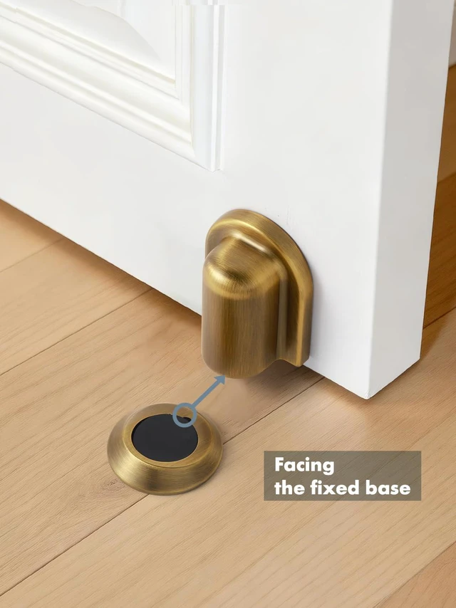 Alt view image 4 of 7 - 4 Pack Antique Brass Door Stopper Magnetic Door Cathc Floor Mounted Door Stop Keep Door Open with Screws and Adhesive No Drilling