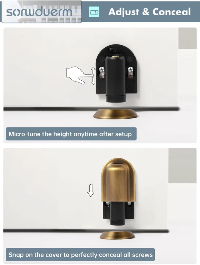 Alt view image 6 of 7 - 4 Pack Antique Brass Door Stopper Magnetic Door Cathc Floor Mounted Door Stop Keep Door Open with Screws and Adhesive No Drilling