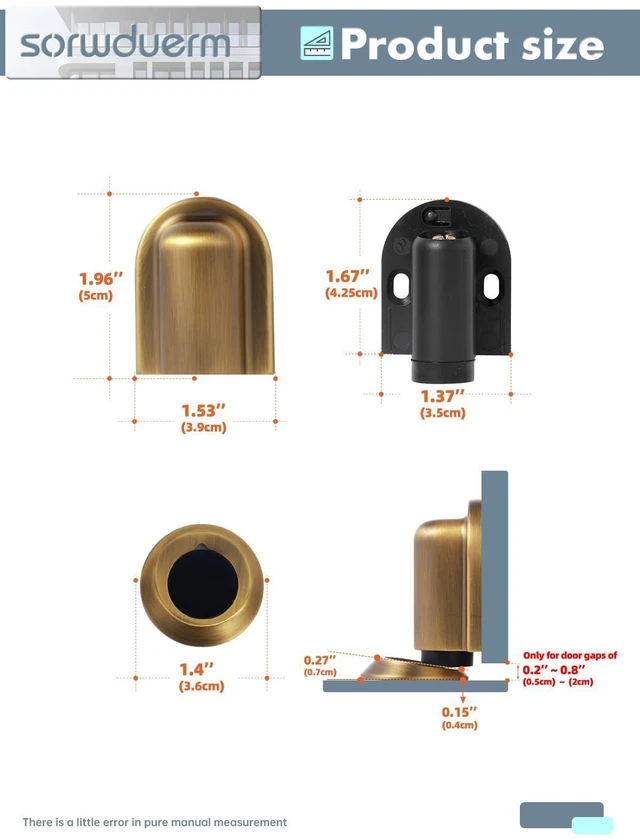 Alt view image 7 of 7 - 4 Pack Antique Brass Door Stopper Magnetic Door Cathc Floor Mounted Door Stop Keep Door Open with Screws and Adhesive No Drilling