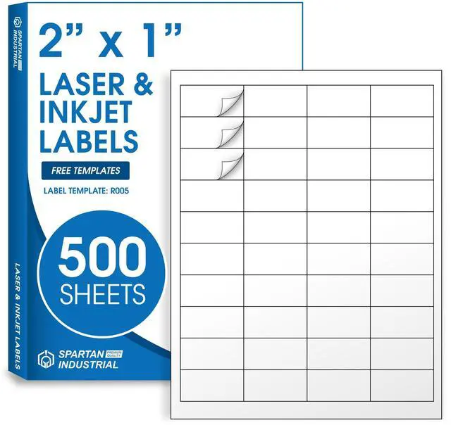 Main image of 2" X 1" Matte White Printable Address Labels (500 Sheets, 20000 Labels) Mailing Labels and Barcod Stickers for Laser & Inkjet Printers - Template R005