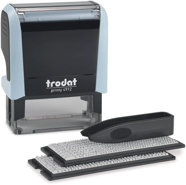 Main image of Printy 4912 Self Inking DIY Stamp Kit Black Ink, 3/4 x 1-7/8 Do It Yourself Stamp in Pastel Blue; Up to 4 lines for custom message; Tweezers and 2 character sets included; Black Ink