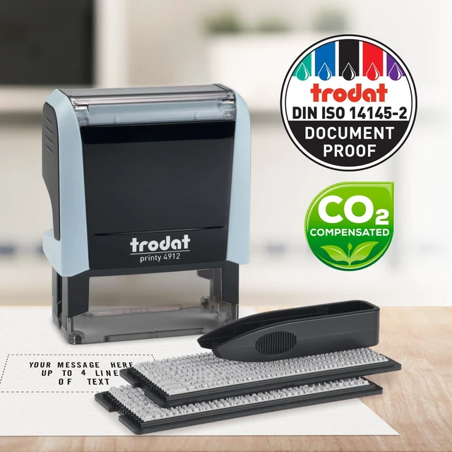 Alt view image 6 of 7 - Printy 4912 Self Inking DIY Stamp Kit Black Ink, 3/4 x 1-7/8 Do It Yourself Stamp in Pastel Blue; Up to 4 lines for custom message; Tweezers and 2 character sets included; Black Ink