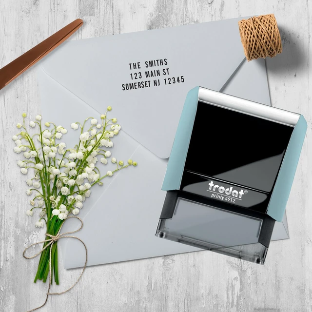 Alt view image 7 of 7 - Printy 4912 Self Inking DIY Stamp Kit Black Ink, 3/4 x 1-7/8 Do It Yourself Stamp in Pastel Blue; Up to 4 lines for custom message; Tweezers and 2 character sets included; Black Ink