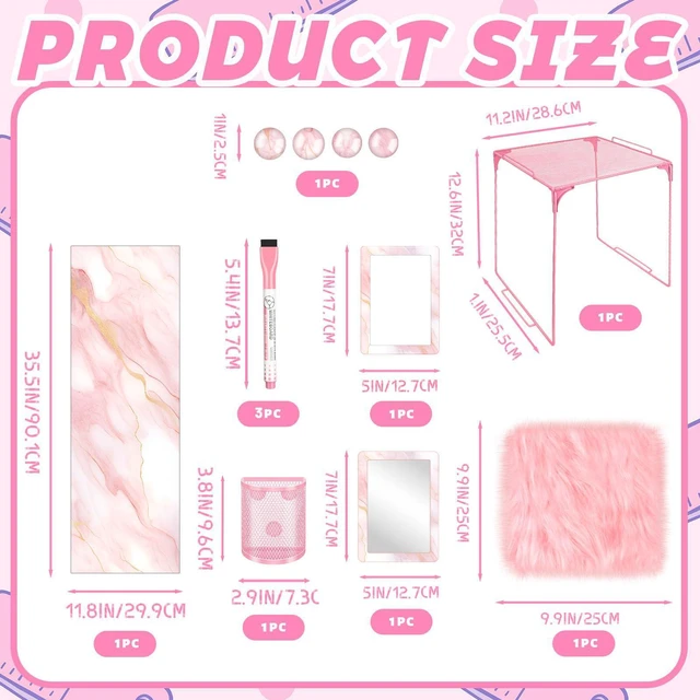 Alt view image 2 of 7 - Pink Locker Accessories Kit Locker Organizer Magnetic Mirror Whiteboard Pen Holder Small Carpet for Storage Organizing Shelf Back to School Party Supply