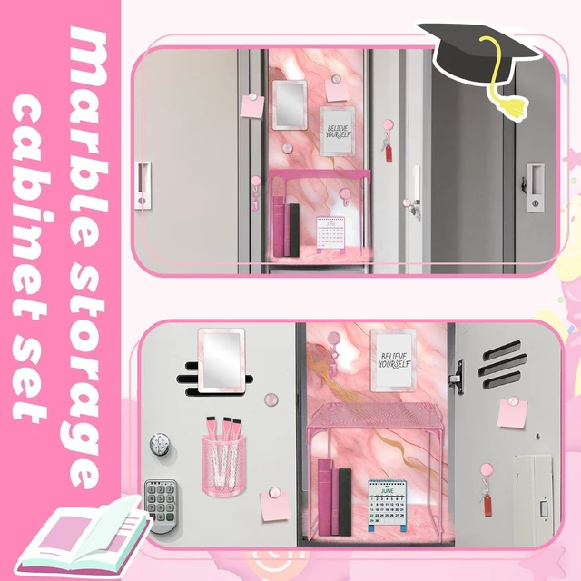 Alt view image 4 of 7 - Pink Locker Accessories Kit Locker Organizer Magnetic Mirror Whiteboard Pen Holder Small Carpet for Storage Organizing Shelf Back to School Party Supply