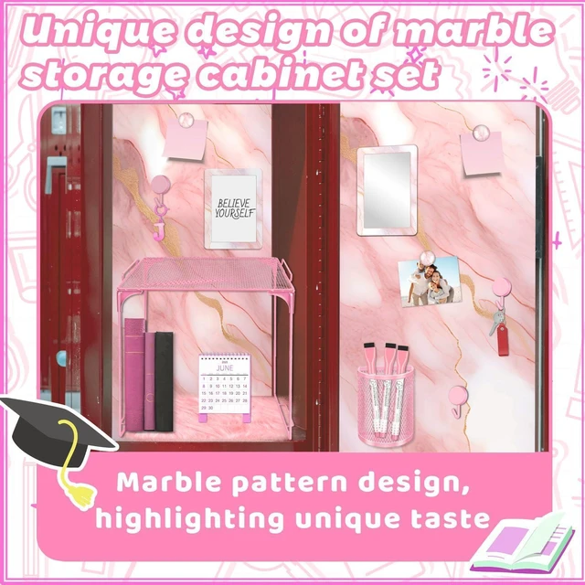 Alt view image 5 of 7 - Pink Locker Accessories Kit Locker Organizer Magnetic Mirror Whiteboard Pen Holder Small Carpet for Storage Organizing Shelf Back to School Party Supply