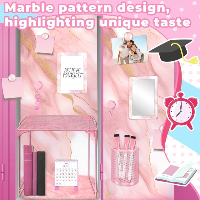 Alt view image 6 of 7 - Pink Locker Accessories Kit Locker Organizer Magnetic Mirror Whiteboard Pen Holder Small Carpet for Storage Organizing Shelf Back to School Party Supply