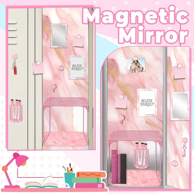 Alt view image 7 of 7 - Pink Locker Accessories Kit Locker Organizer Magnetic Mirror Whiteboard Pen Holder Small Carpet for Storage Organizing Shelf Back to School Party Supply