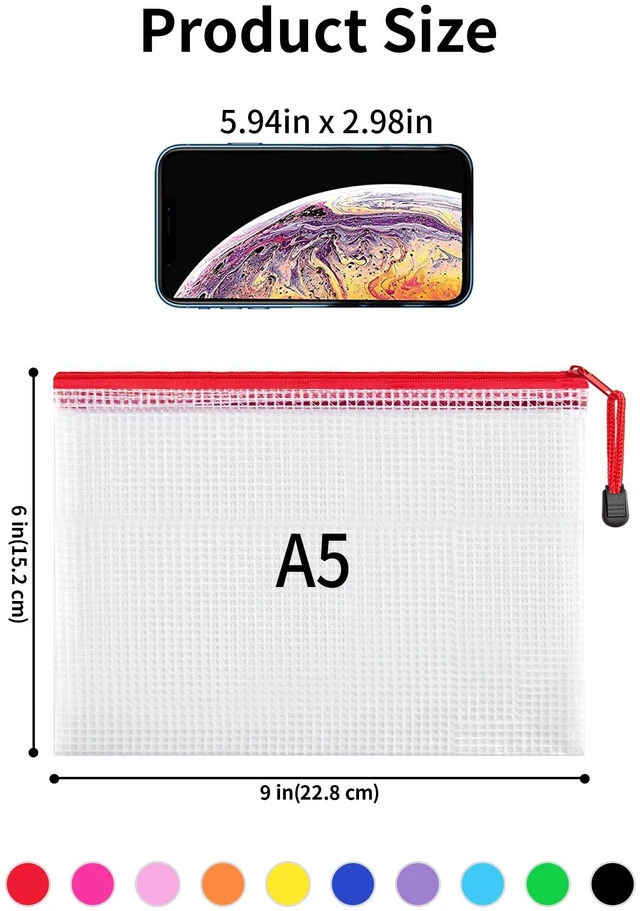 Alt view image 2 of 7 - A5 Mesh Zipper Pouches, 6x9inch Pencil Pouches for School, 20 Pack 10 Colors Mesh Zipper Pouches, Waterproof Zipper Reusable Pouch for Office Supplies, Cosmetics, Bikini, Travel Storage