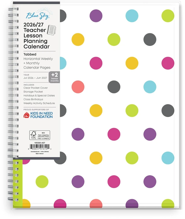 Main image of 2026-2027 Weekly & Monthly Academic Planner, 8.5"x11", Dots July 2026 - June 2027, Clear Pocket Cover, Wirebound, Laminated Tabs, Storage Pocket, Academic Year, Teacher Lesson Planner