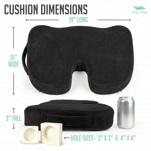 Alt view image 2 of 7 - Premium Seat Cushion with Moveable Holes, Customizable Foam Relief for Lower Back, Sciatic, & Tailbone Pain Perfect for Driving, Home & Office Black Fabric Cover