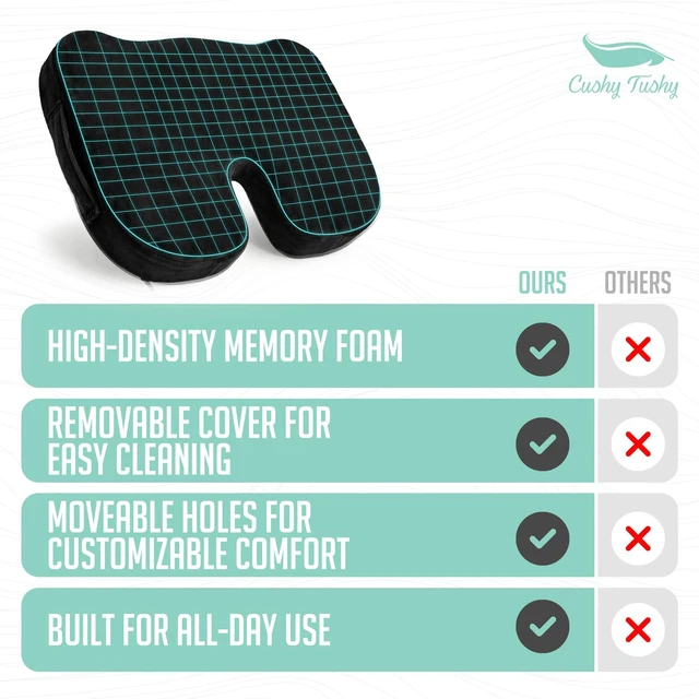 Alt view image 6 of 7 - Premium Seat Cushion with Moveable Holes, Customizable Foam Relief for Lower Back, Sciatic, & Tailbone Pain Perfect for Driving, Home & Office Black Fabric Cover