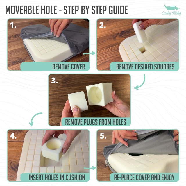 Alt view image 3 of 7 - Premium Customizeable Seat Cushion, Gray Moveable Holes, Customizable High Quality Foam, Relief for Lower Back, Sciatic, & Tailbone Pain