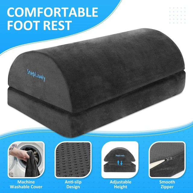 Alt view image 2 of 7 - Foot Rest for Under Desk at Work, 2 Heights Foot Stool, Gray, X-Large Comfortable Office Desk Accessories with 2 Adjustable Heights, Washable Cover, Footrest for Office, Home and Car Foot Support