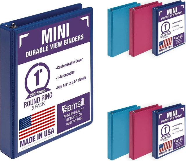 Main image of Economy 1 Inch Mini 3 Ring Binder, Round Ring Binder, Holds 5.5 x 8.5 Inch Documents, Customizable Cover, 1" View, 6-Pack, Assorted Fashion