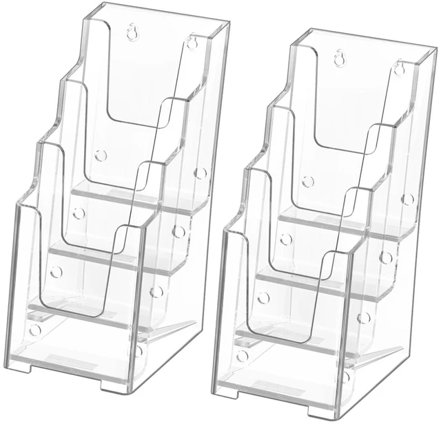 Main image of 4 Tier Acrylic Brochure Display Holder, 4 Inch Wide, 2 Pack Clear Acrylic Material, 4 Tier Display, Wall Mount or Countertop Use, Easy Brochure Access,Fits Trifold Brochures or Flyers
